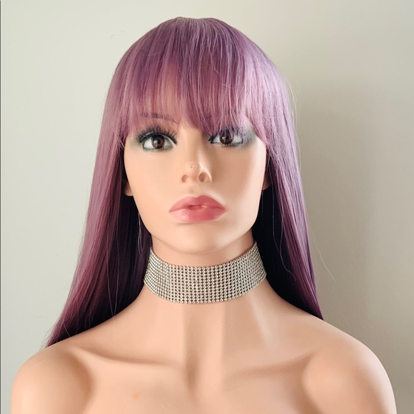 Very Pretty 30” Plum Color Synthetic Wig with Bangs - Picture 6 of 11